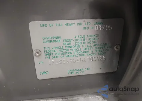 2006 Subaru Forester 2.5X from USA, damaged, VIN JF1SG63656H700426